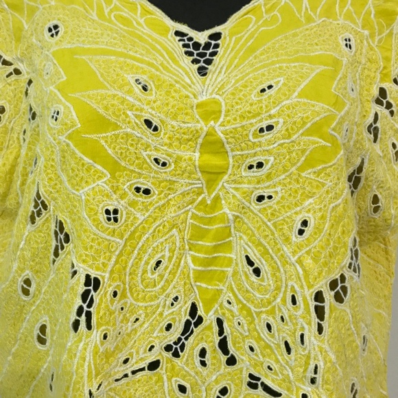 VINTAGE Butterfly Yellow Romantic Lace Top - Picture 6 of 6